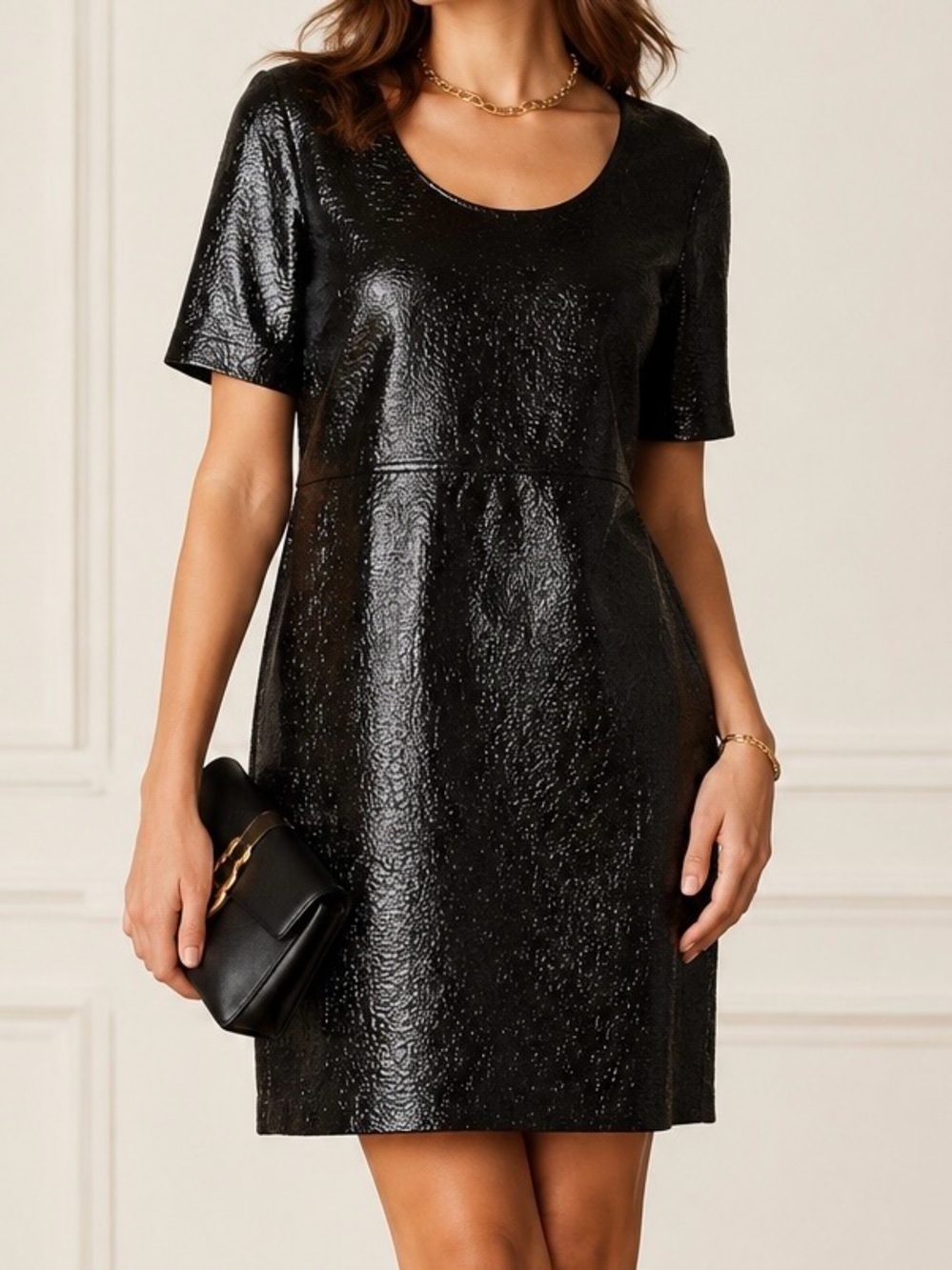 J. Crew Collection Black & Silver Metallic Textured Jacquard Short Sleeve Dress